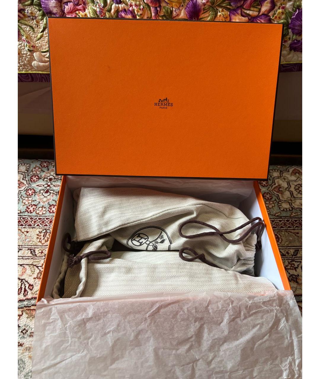 HERMES Черные кожаные лодочки на низком каблуке, фото 7