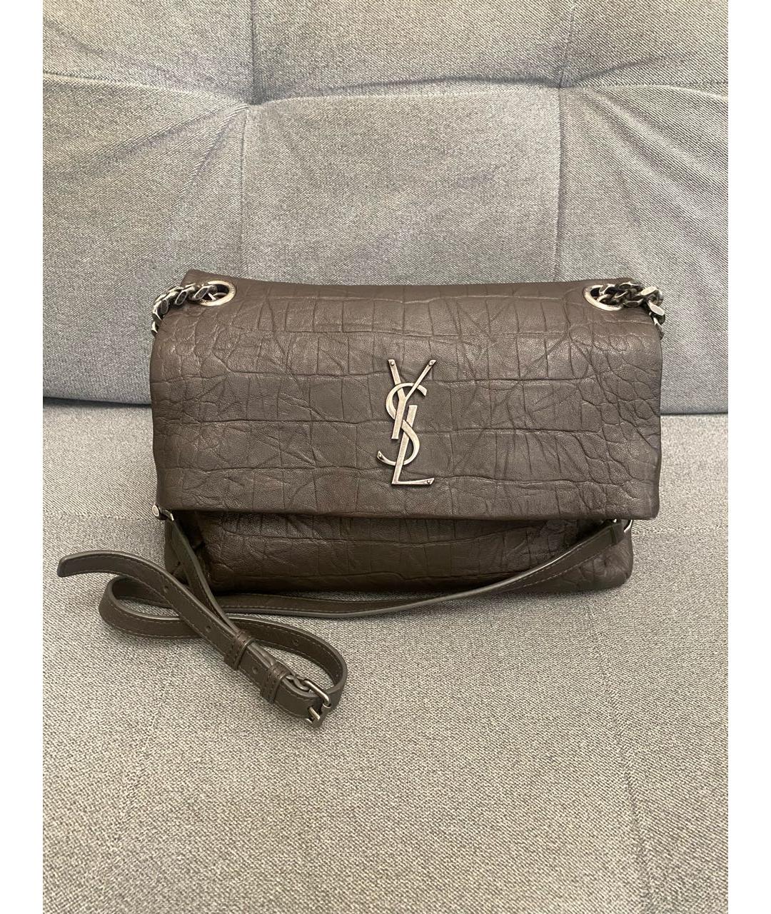 SAINT LAURENT Коричневая кожаная сумка через плечо, фото 8
