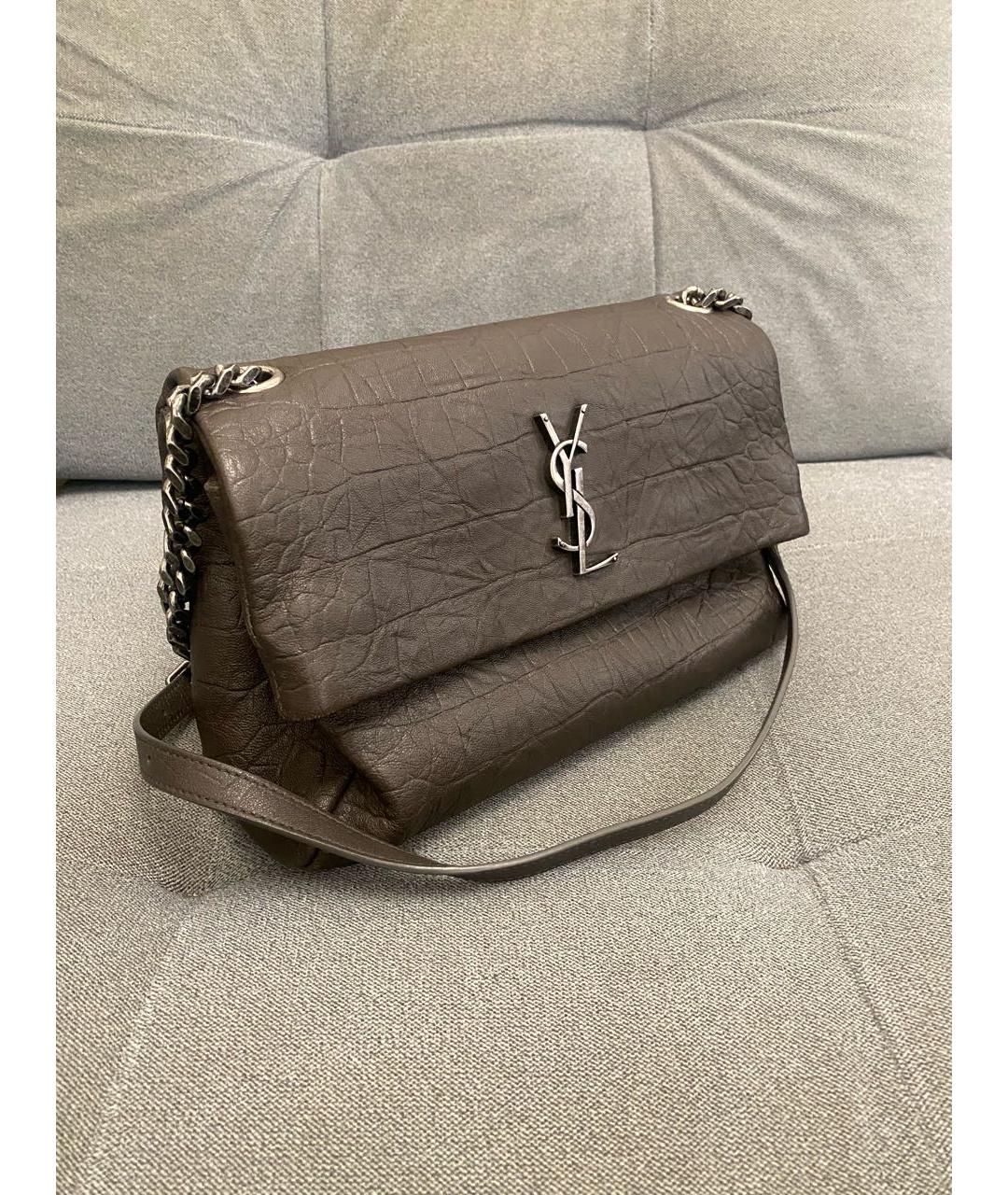 SAINT LAURENT Коричневая кожаная сумка через плечо, фото 2