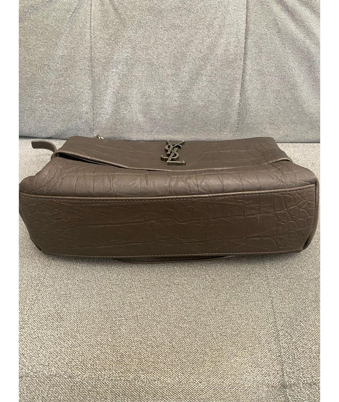 SAINT LAURENT Коричневая кожаная сумка через плечо, фото 5