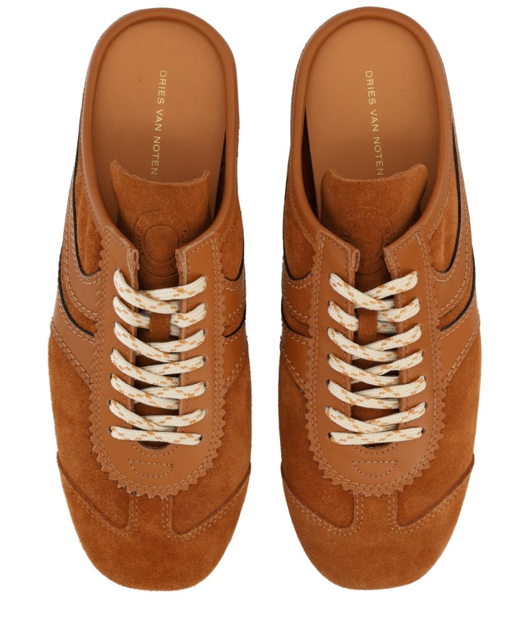 DRIES VAN NOTEN Коричневые кожаные кроссовки, фото 4
