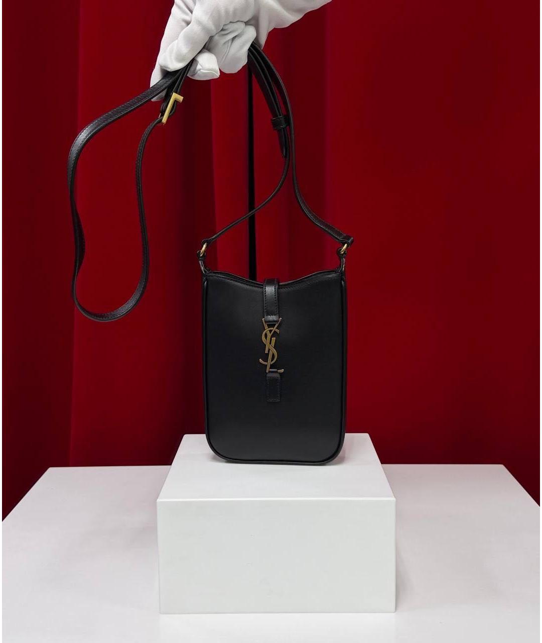 SAINT LAURENT Черная кожаная сумка через плечо, фото 2