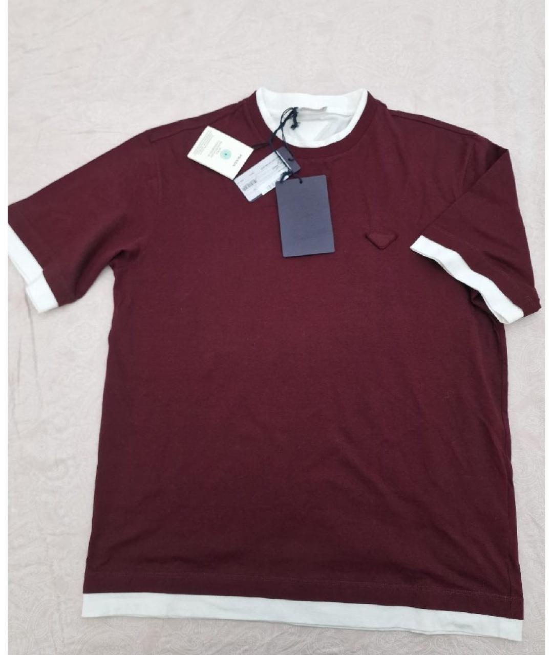 PRADA Бордовая хлопковая футболка, фото 2