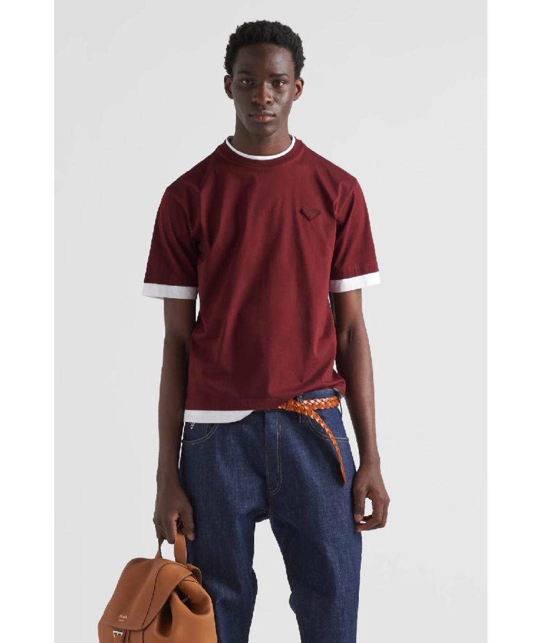 PRADA Бордовая хлопковая футболка, фото 4
