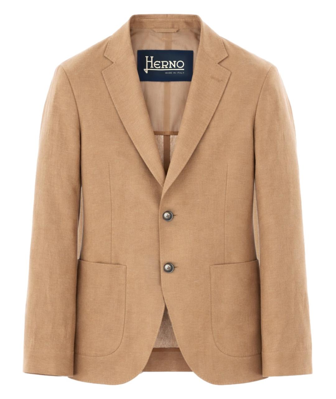 HERNO Коричневый льняной пиджак, фото 1