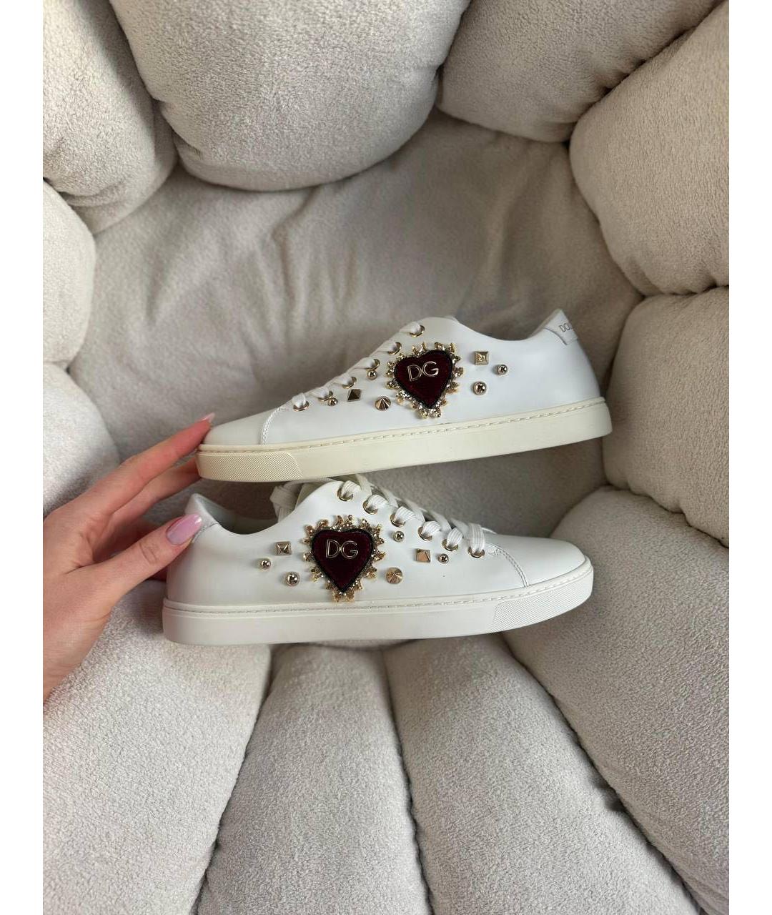 DOLCE&GABBANA Белые кожаные кеды, фото 5