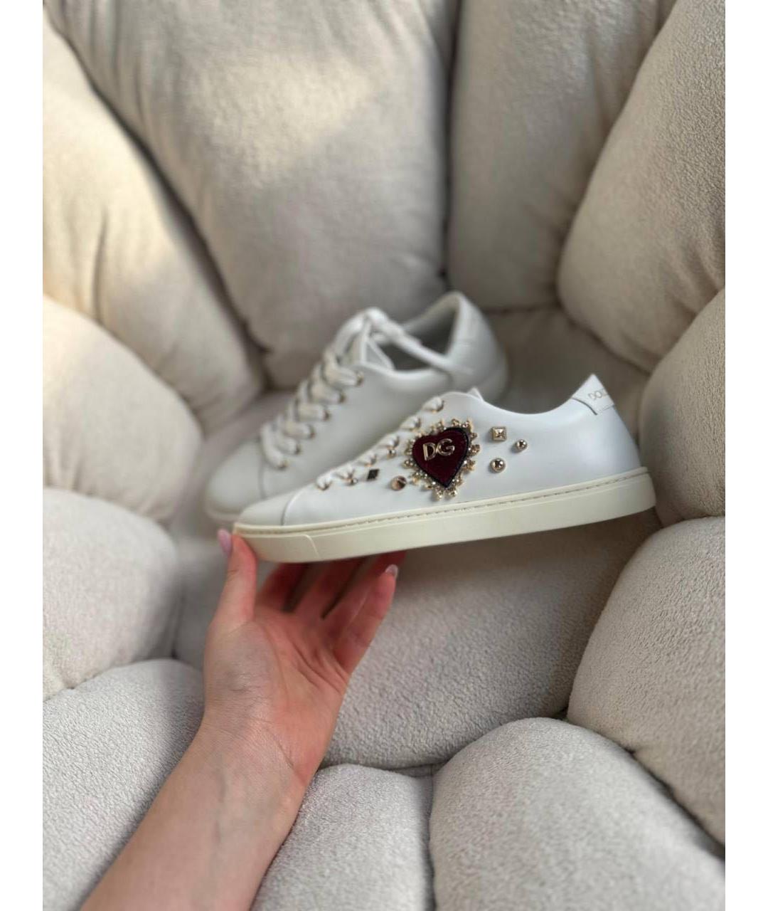 DOLCE&GABBANA Белые кожаные кеды, фото 3