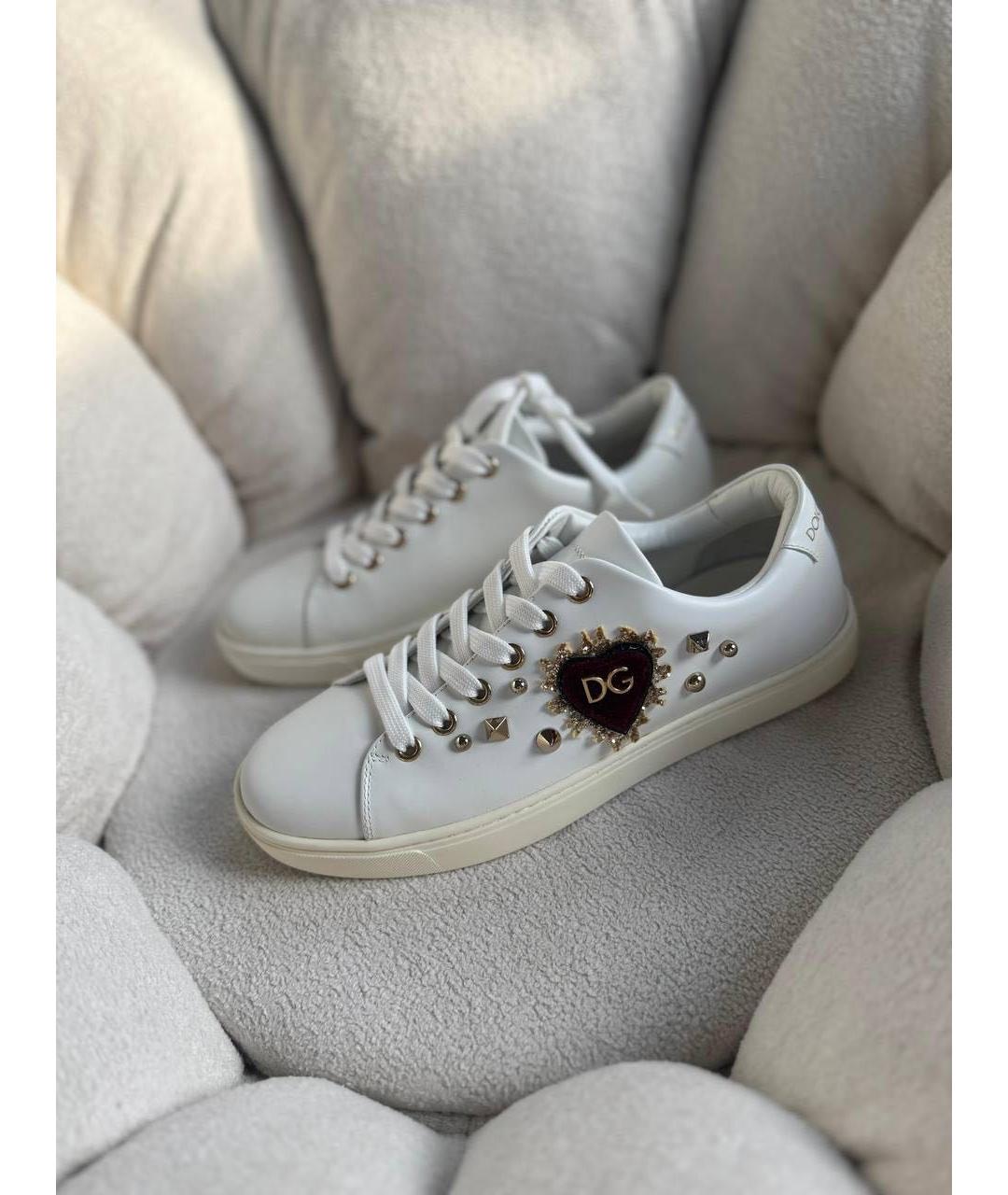 DOLCE&GABBANA Белые кожаные кеды, фото 2