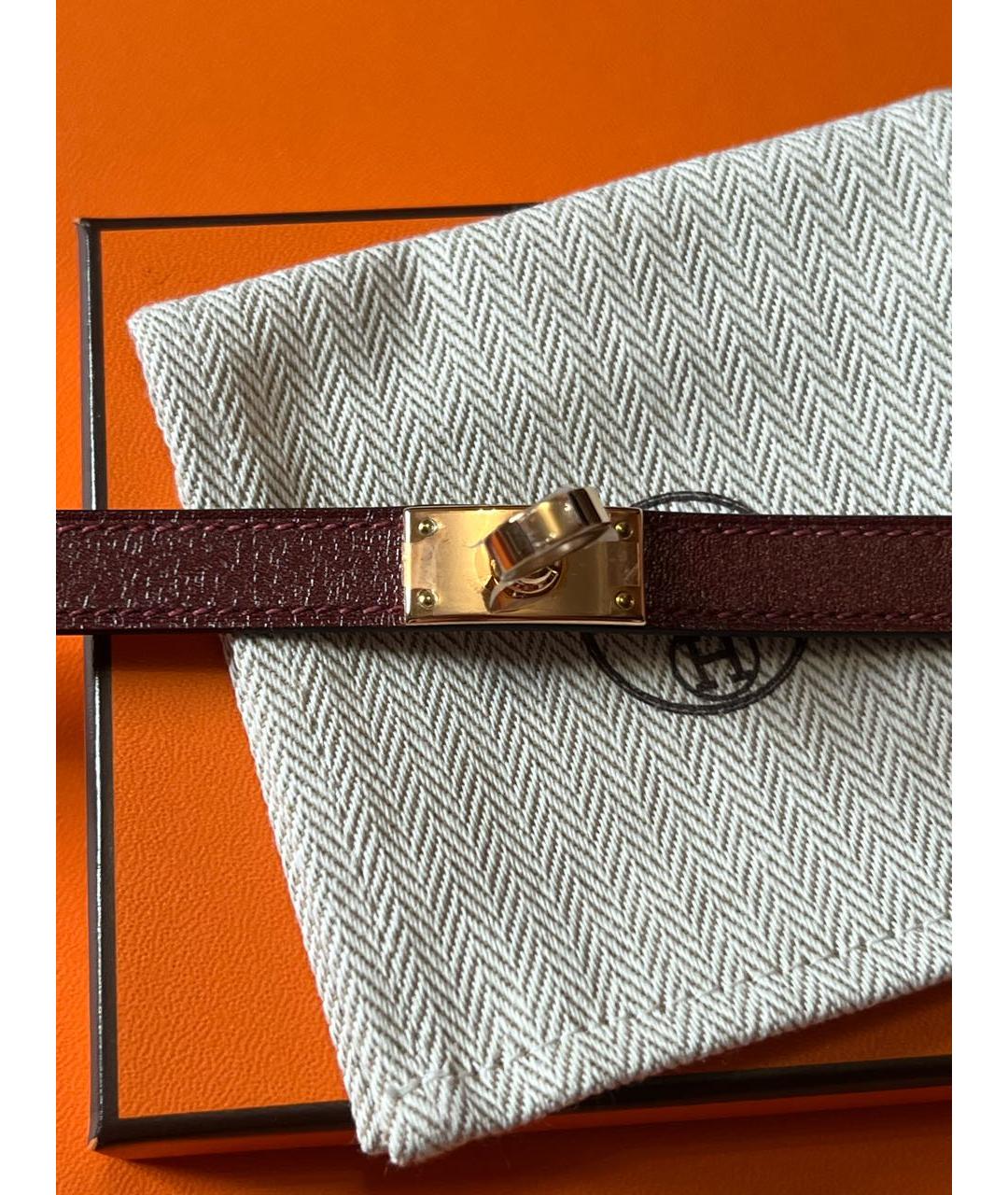 HERMES Бордовый кожаный браслет, фото 4