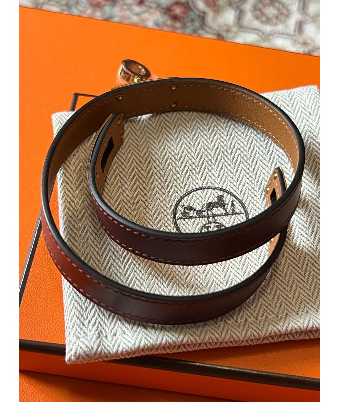 HERMES Бордовый кожаный браслет, фото 2