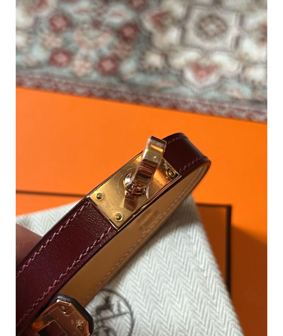 HERMES Бордовый кожаный браслет, фото 3