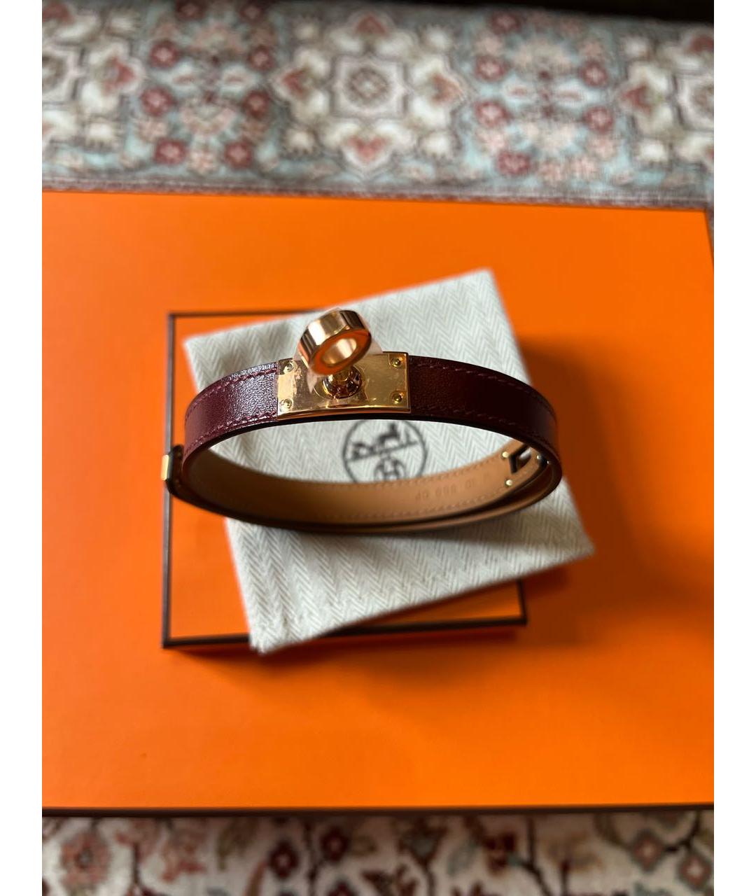 HERMES Бордовый кожаный браслет, фото 5