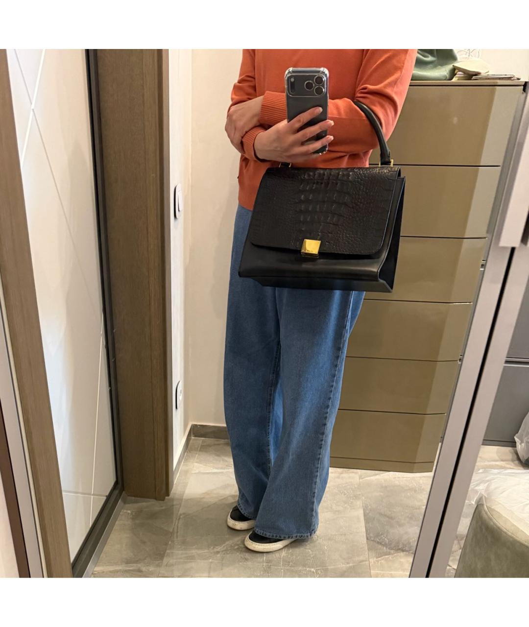 CELINE Черная сумка через плечо из экзотической кожи, фото 8