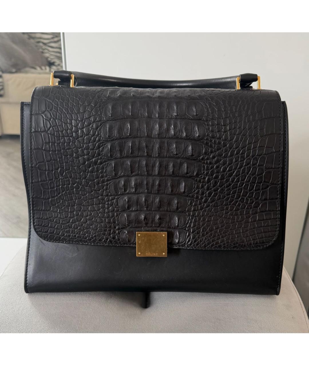 CELINE Черная сумка с короткими ручками из экзотической кожи, фото 6