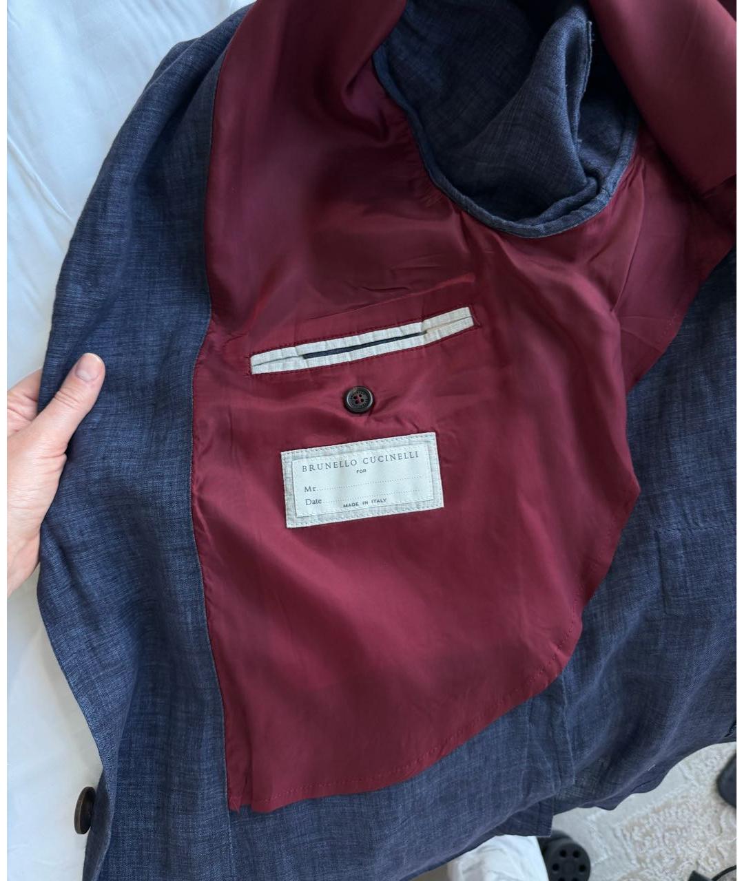 BRUNELLO CUCINELLI Темно-синий льняной пиджак, фото 2
