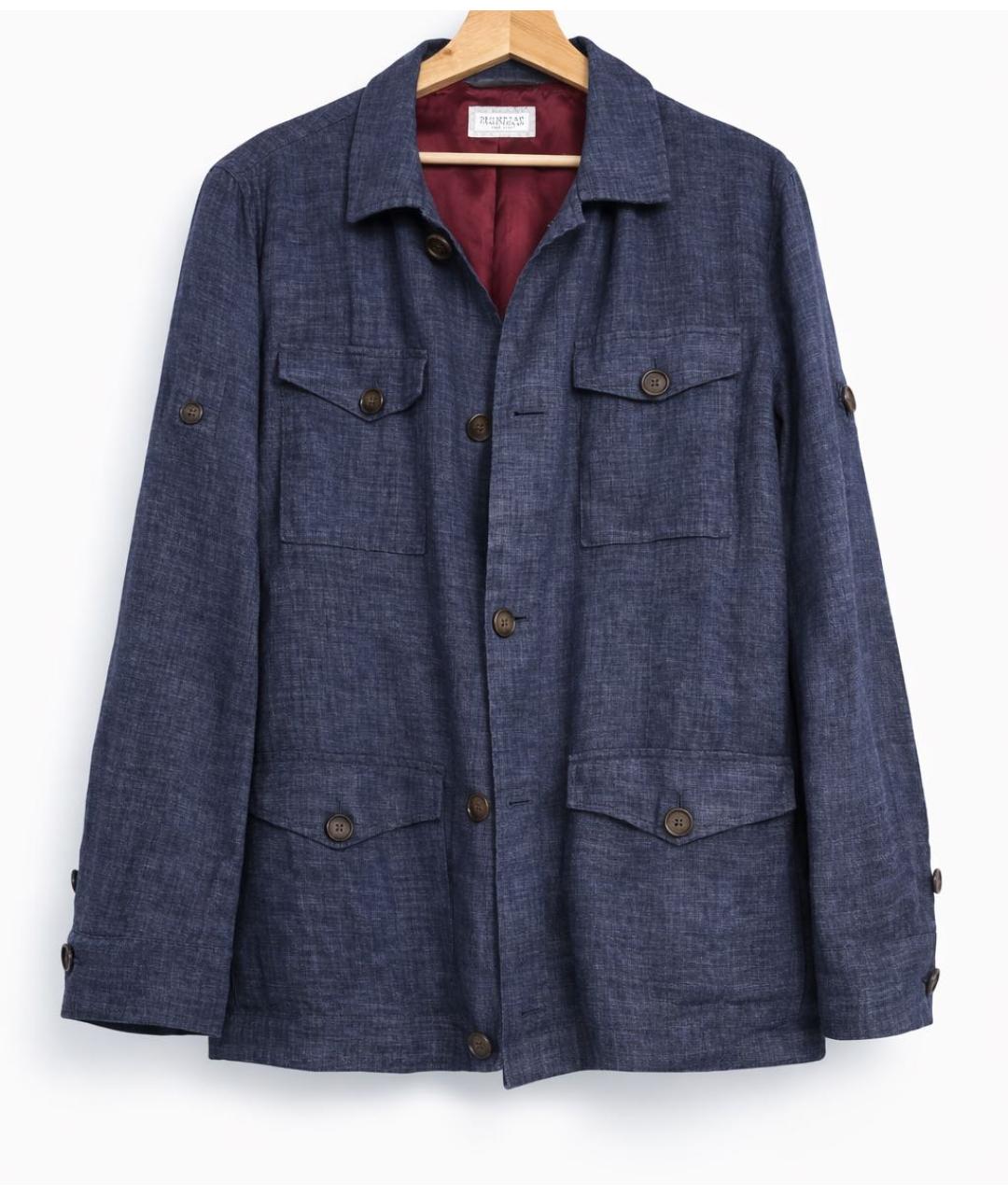 BRUNELLO CUCINELLI Темно-синий льняной пиджак, фото 5