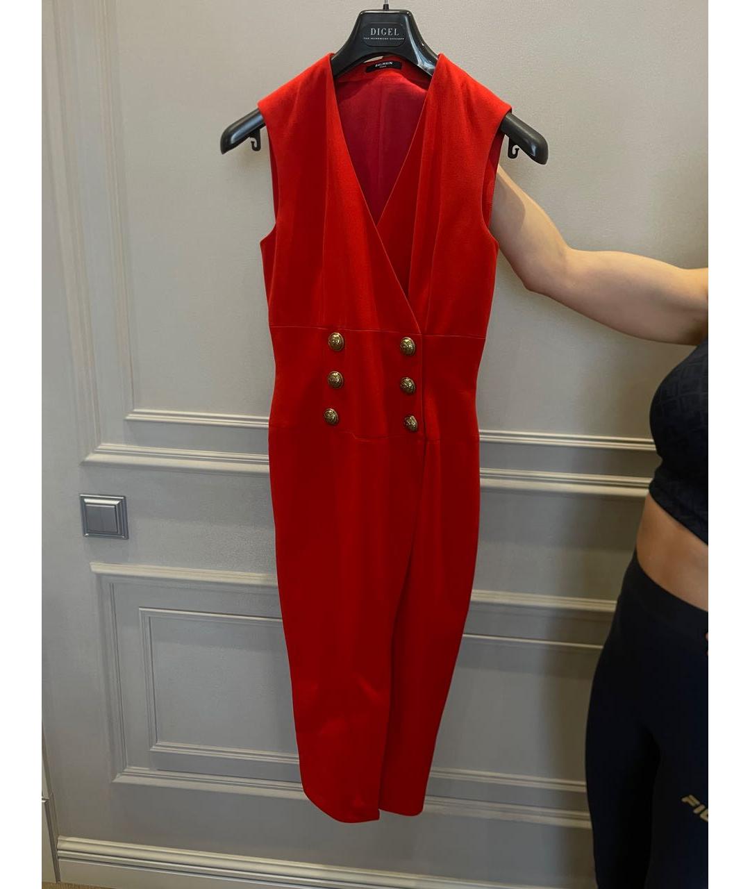 BALMAIN Красное полиэстеровое вечернее платье, фото 6