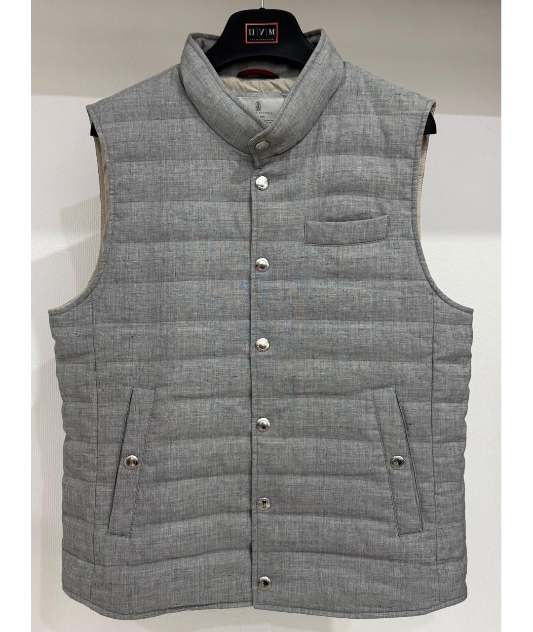 BRUNELLO CUCINELLI Серый льняной жилет, фото 3