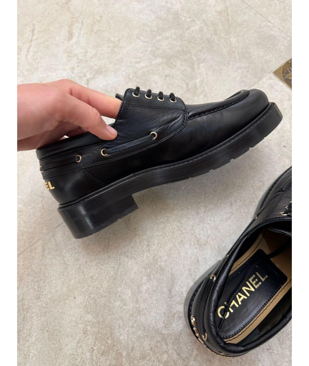 CHANEL Черные кожаные брогги и оксфорды, фото 6