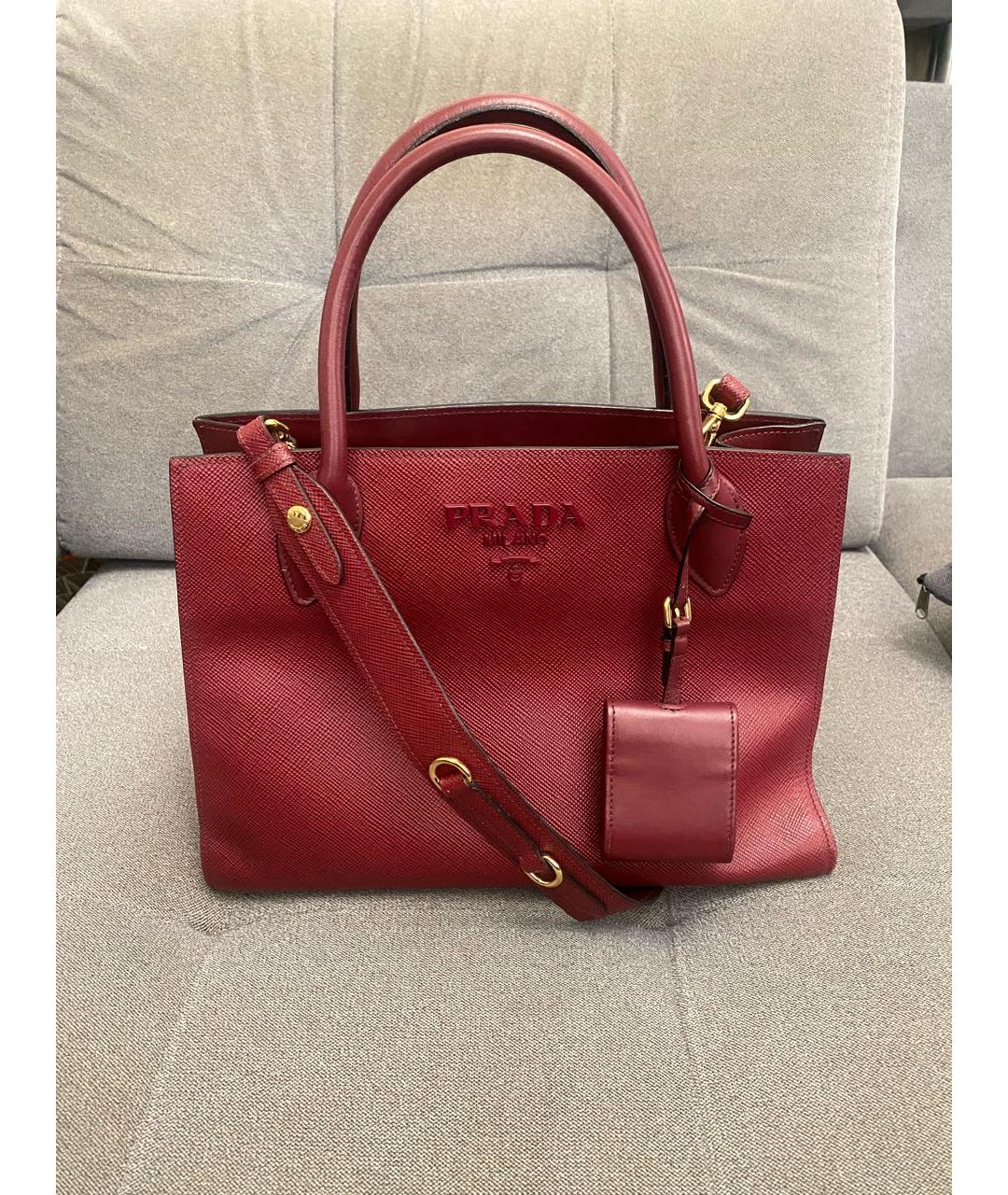 PRADA Бордовая кожаная сумка тоут, фото 5