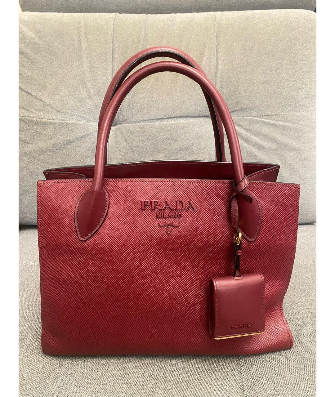 PRADA Бордовая кожаная сумка тоут, фото 6