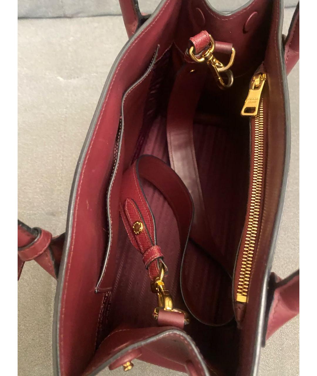 PRADA Бордовая кожаная сумка тоут, фото 4