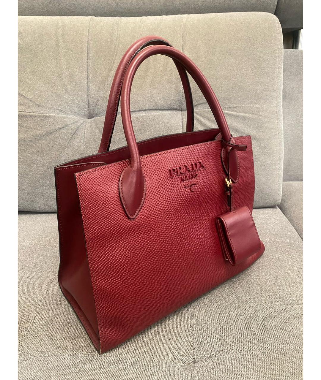 PRADA Бордовая кожаная сумка тоут, фото 2