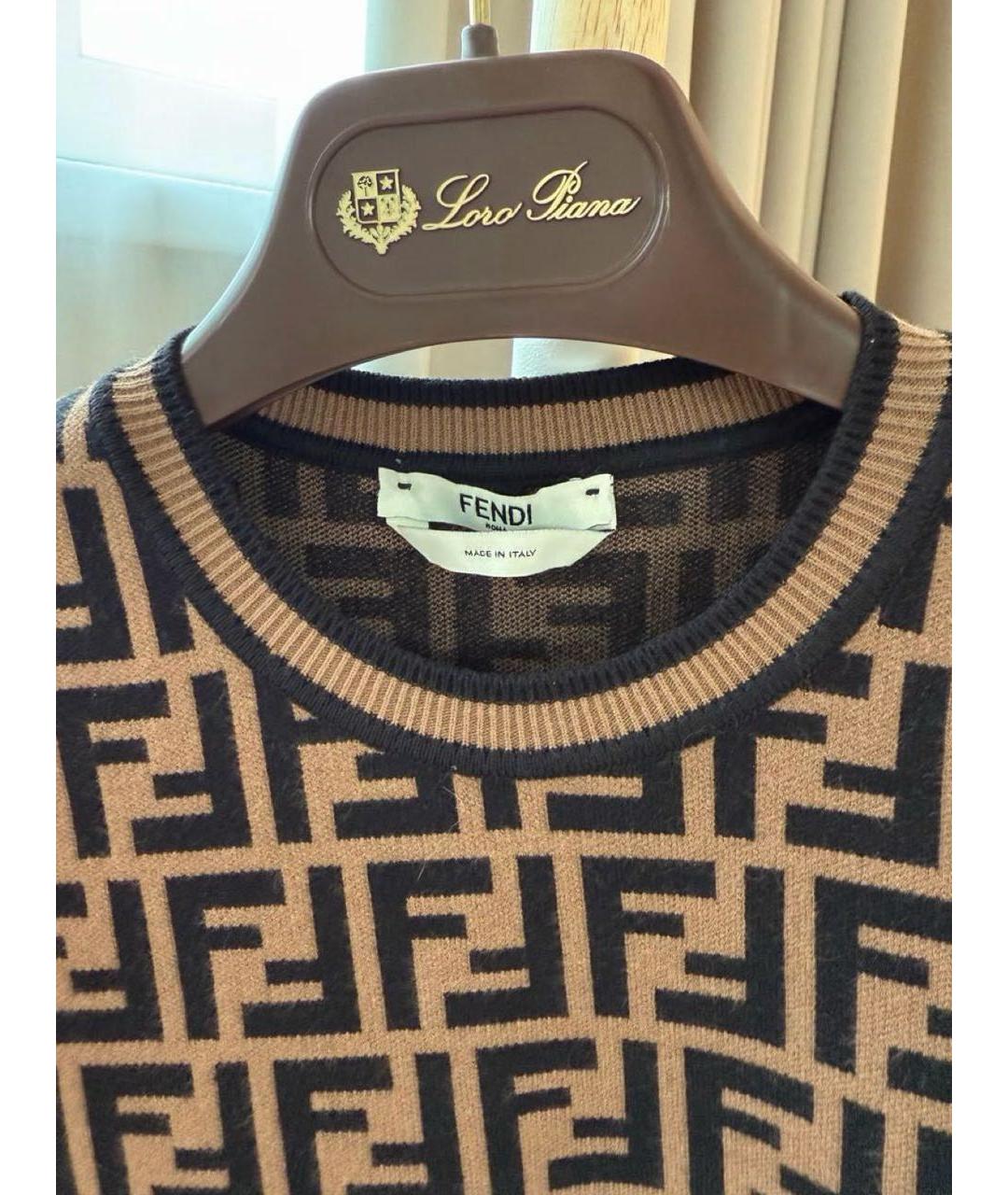 FENDI Коричневый шерстяной джемпер / свитер, фото 3