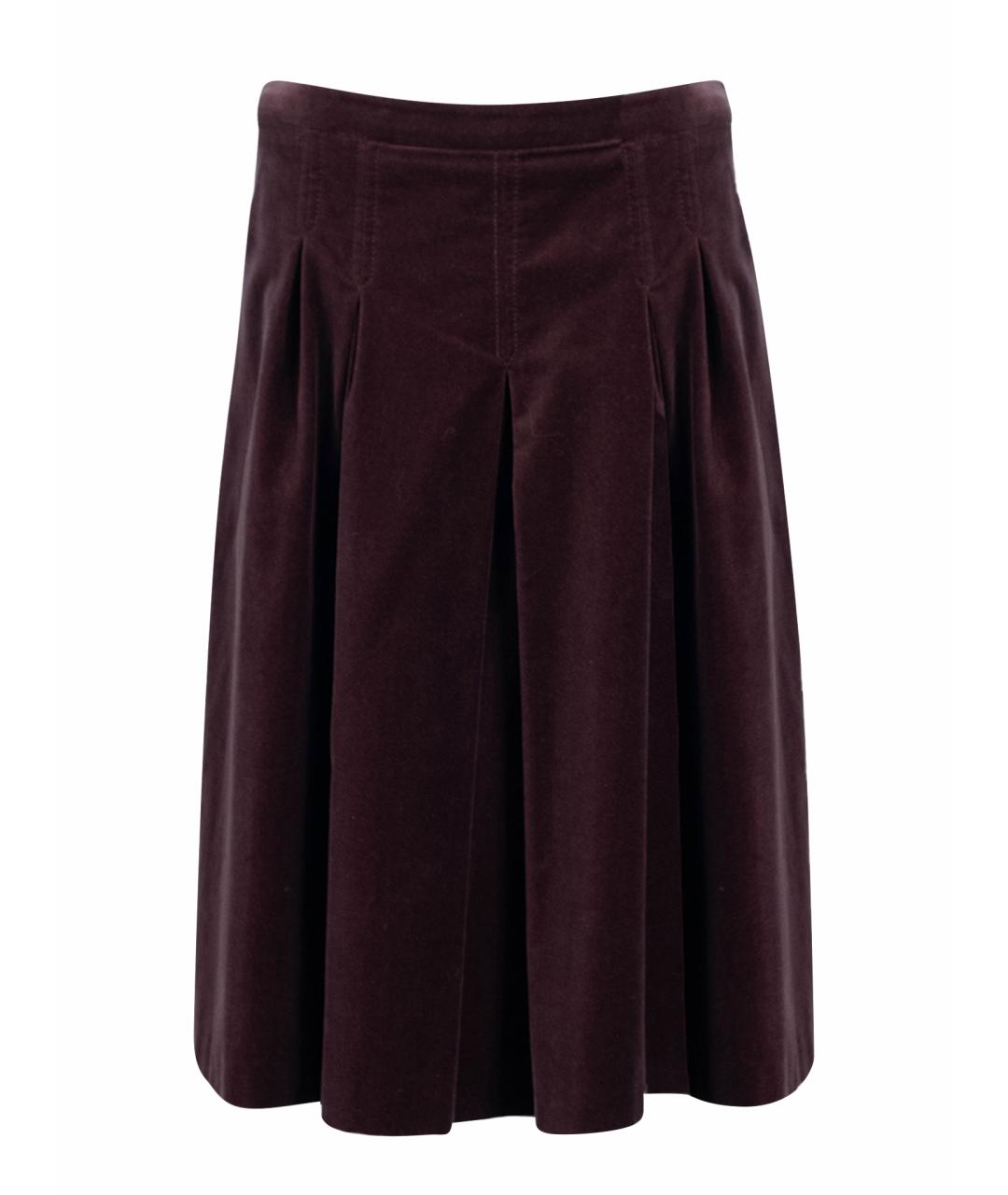 MAX MARA Коричневая бархатная юбка миди, фото 1