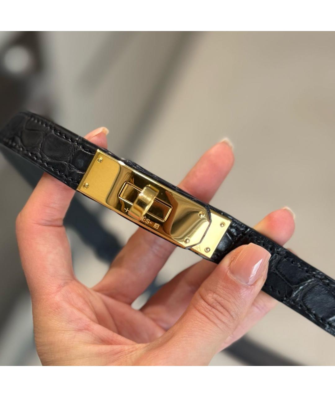 HERMES Черный ремень из экзотической кожи, фото 8
