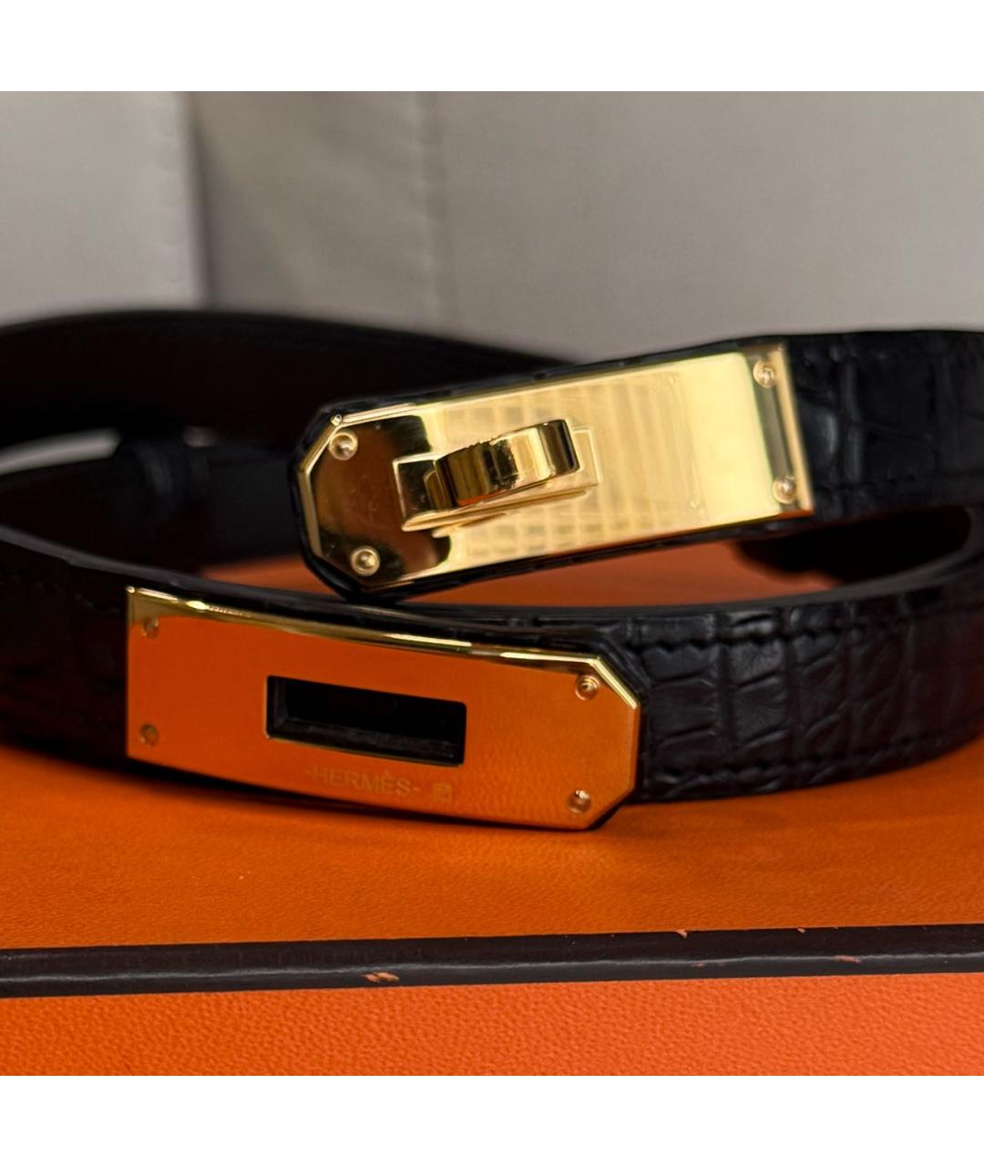 HERMES Черный ремень из экзотической кожи, фото 2