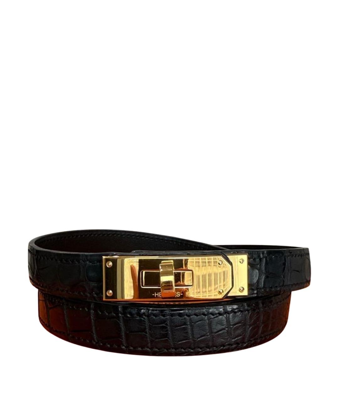 HERMES Черный ремень из экзотической кожи, фото 1