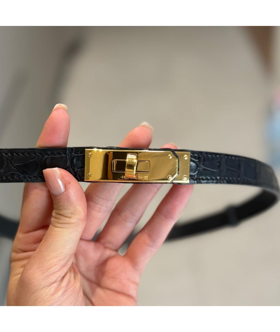 HERMES Черный ремень из экзотической кожи, фото 4
