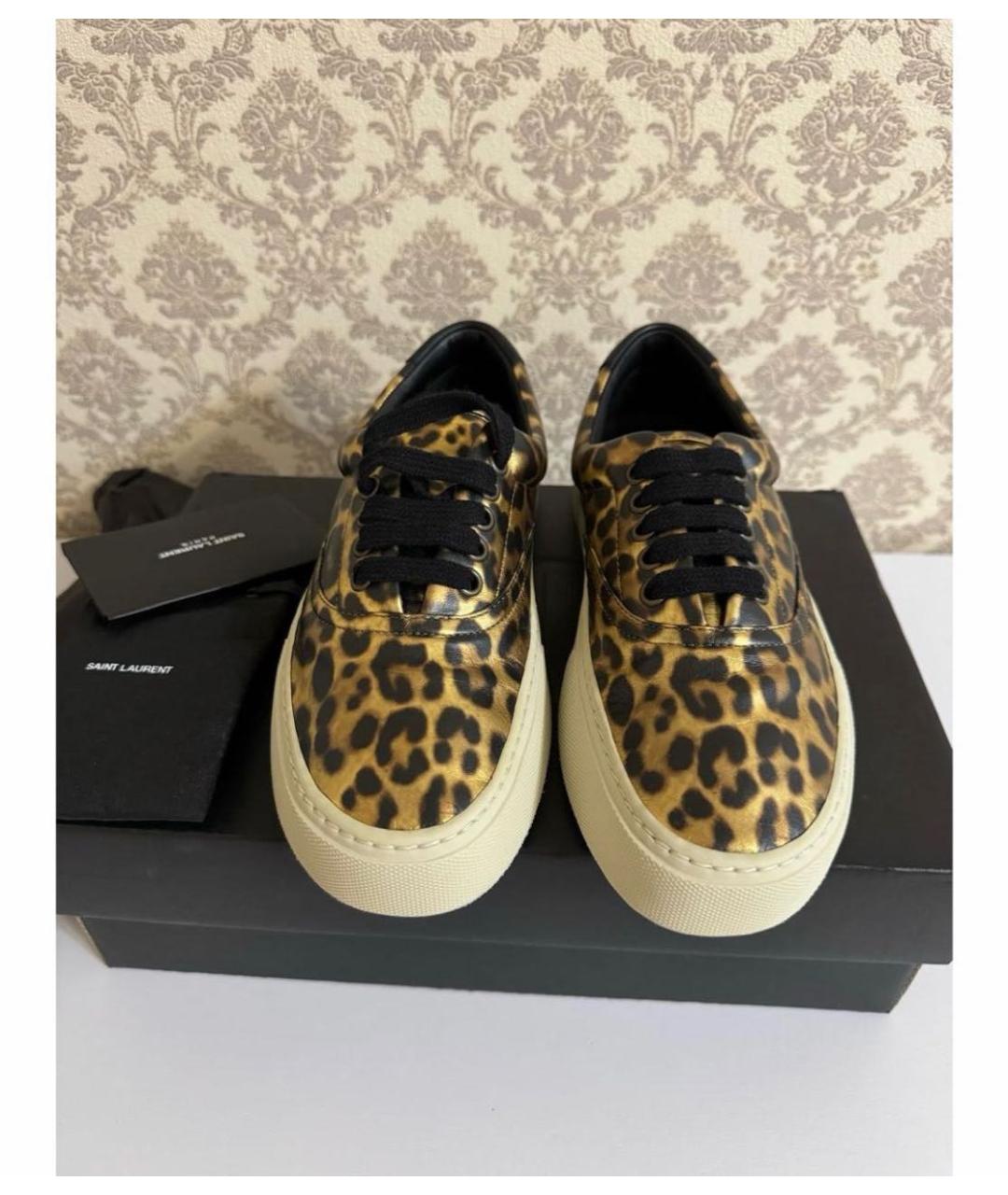 SAINT LAURENT Золотые кожаные кеды, фото 2