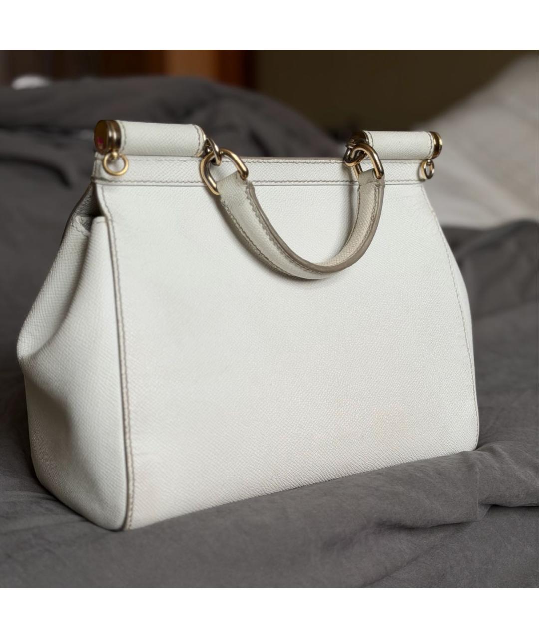 DOLCE&GABBANA Белая кожаная сумка с короткими ручками, фото 3