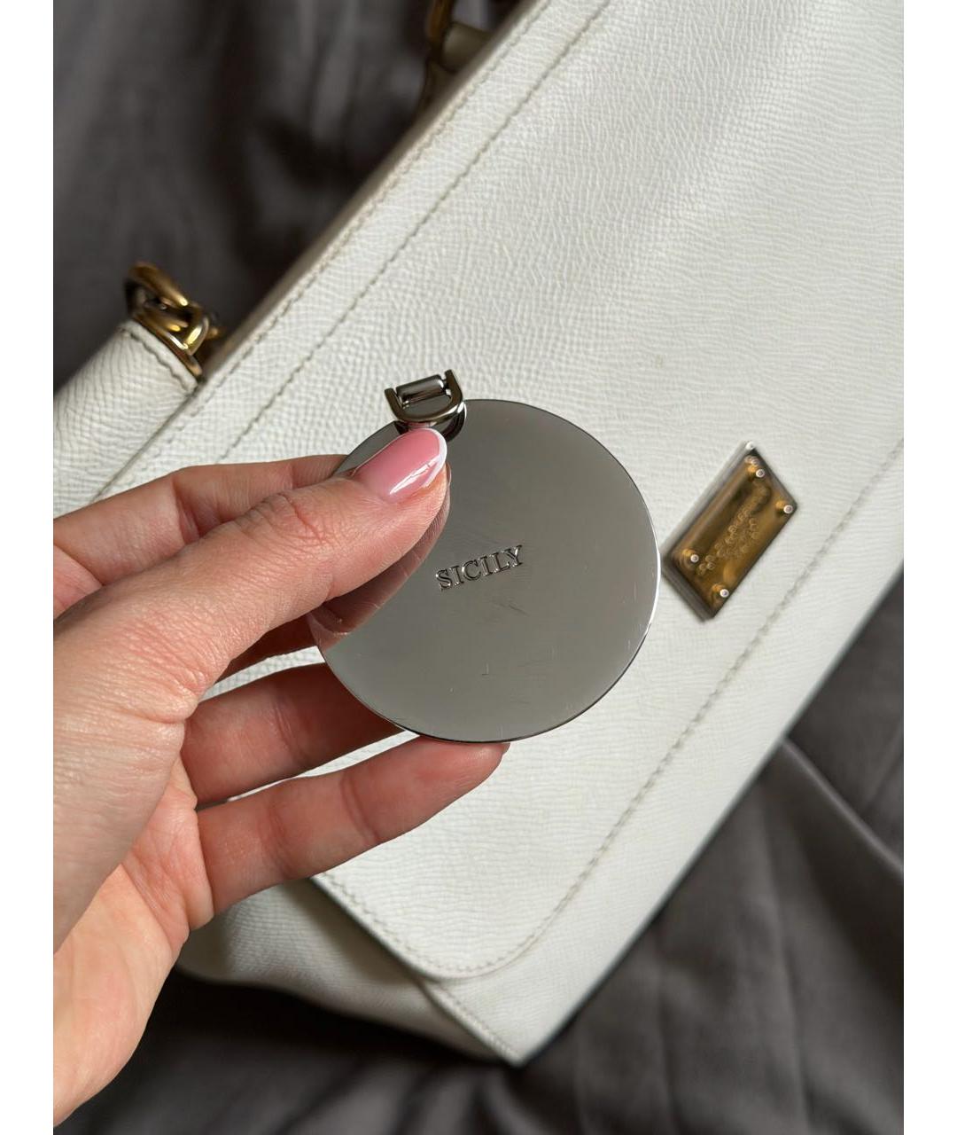 DOLCE&GABBANA Белая кожаная сумка с короткими ручками, фото 7