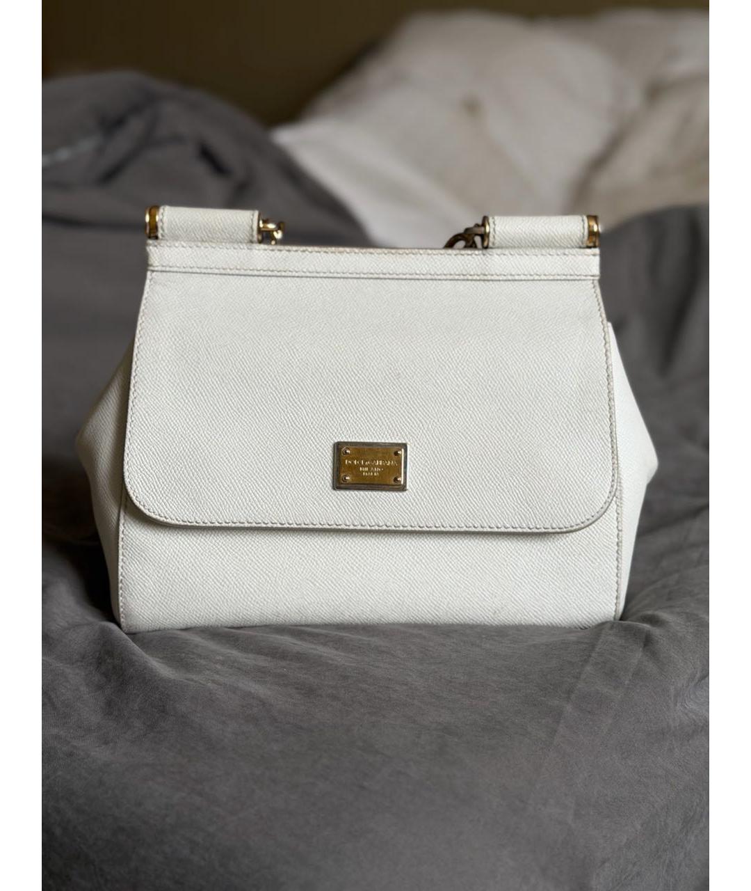 DOLCE&GABBANA Белая кожаная сумка с короткими ручками, фото 9