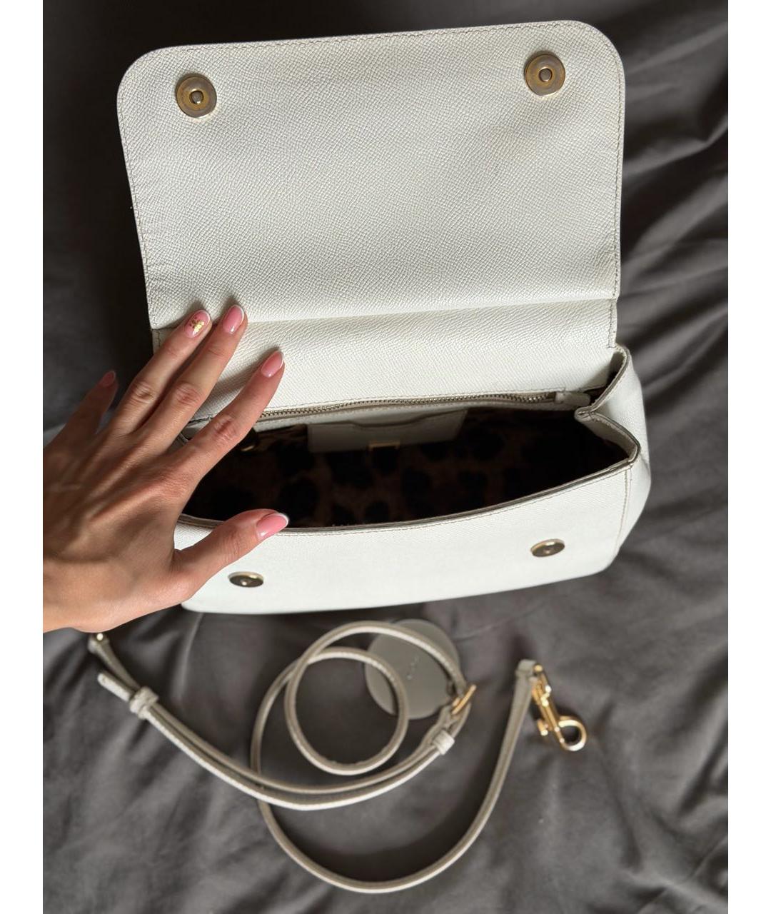 DOLCE&GABBANA Белая кожаная сумка с короткими ручками, фото 4
