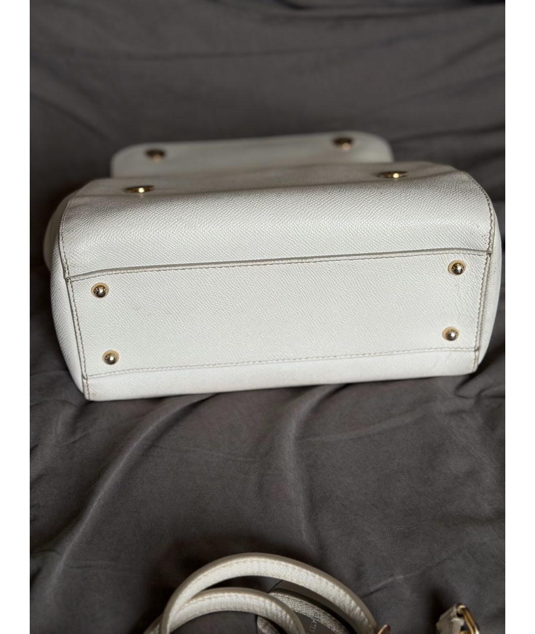 DOLCE&GABBANA Белая кожаная сумка с короткими ручками, фото 5