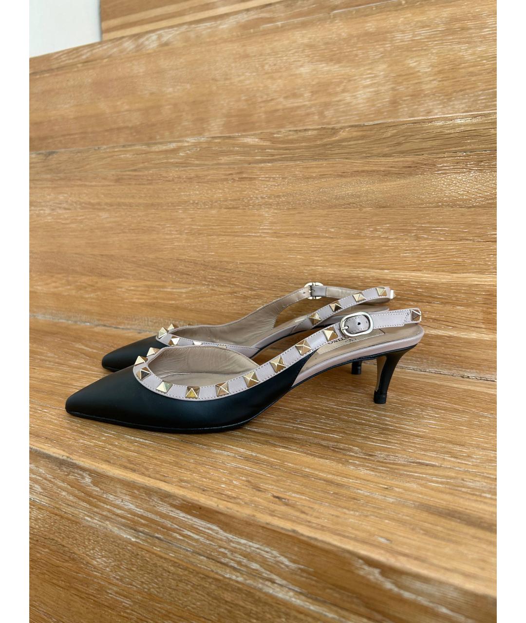 VALENTINO Черные кожаные лодочки на низком каблуке, фото 4