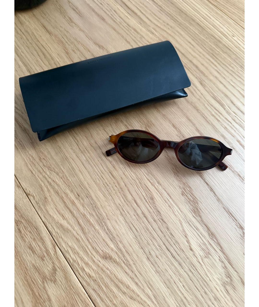 SAINT LAURENT Коричневые пластиковые солнцезащитные очки, фото 4