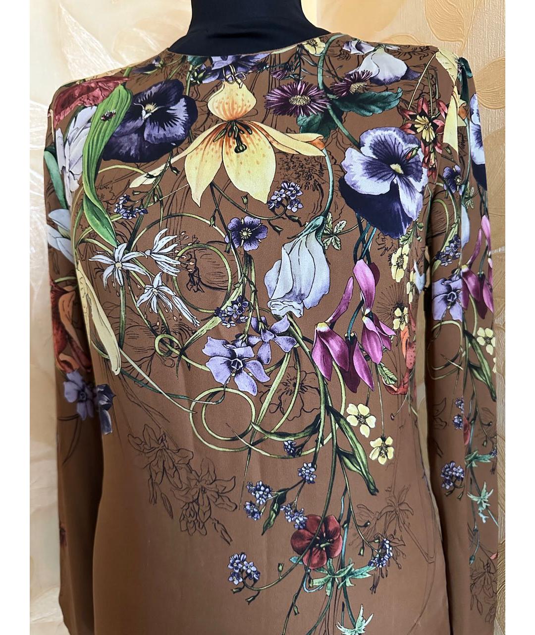 GUCCI Коричневое шелковое повседневное платье, фото 3