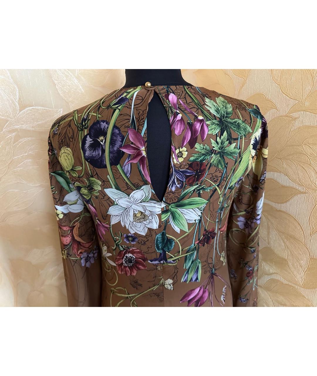 GUCCI Коричневое шелковое повседневное платье, фото 4