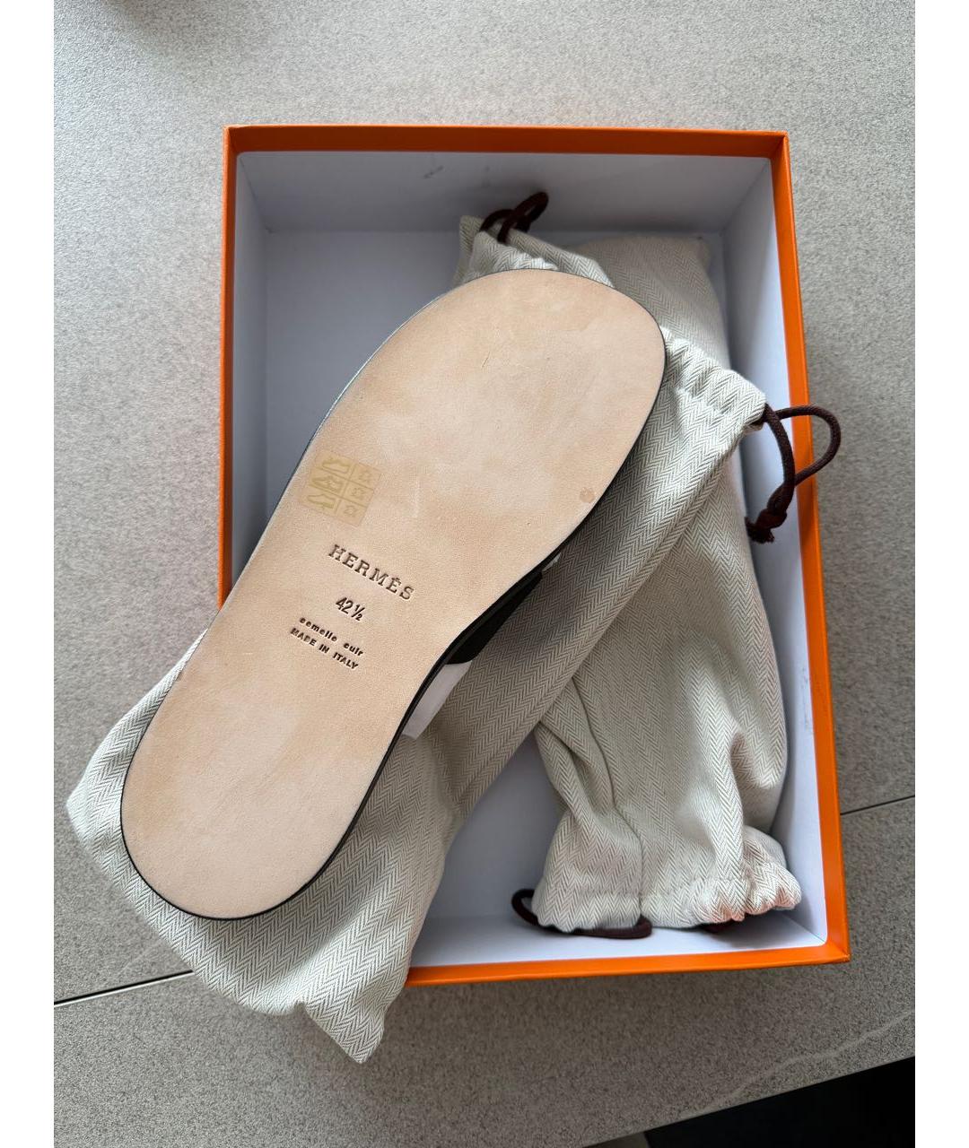 HERMES Черные кожаные шлепанцы, фото 3