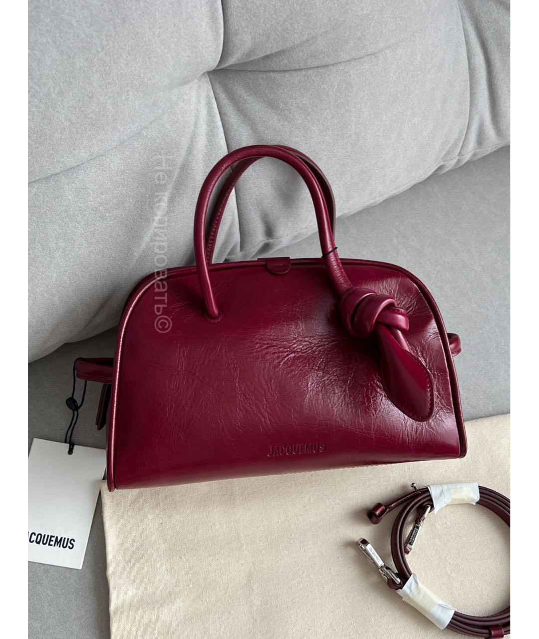 JACQUEMUS Бордовая кожаная сумка с короткими ручками, фото 2