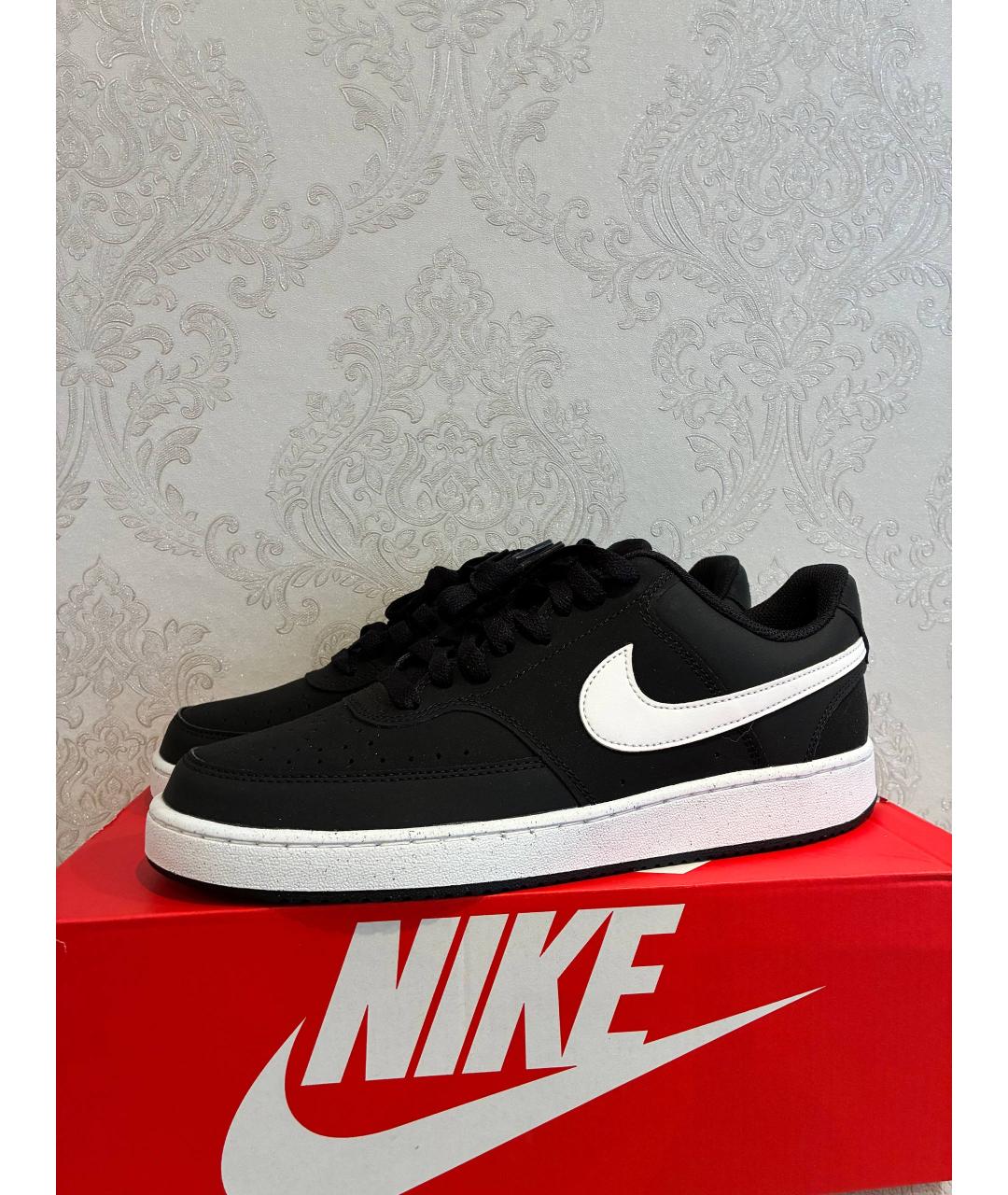 NIKE Черные низкие кроссовки / кеды из искусственной кожи, фото 2