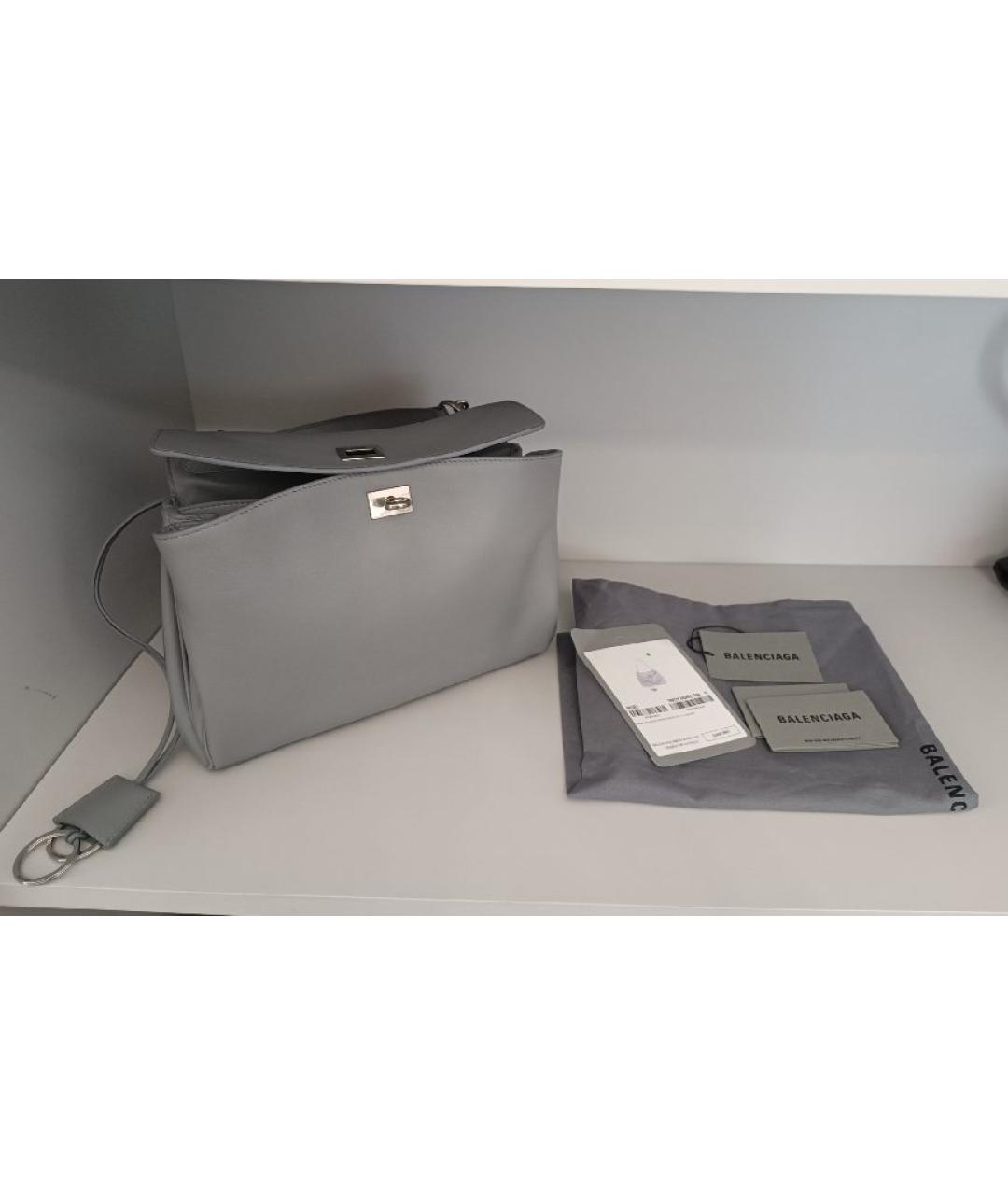 BALENCIAGA Серая кожаная сумка через плечо, фото 5
