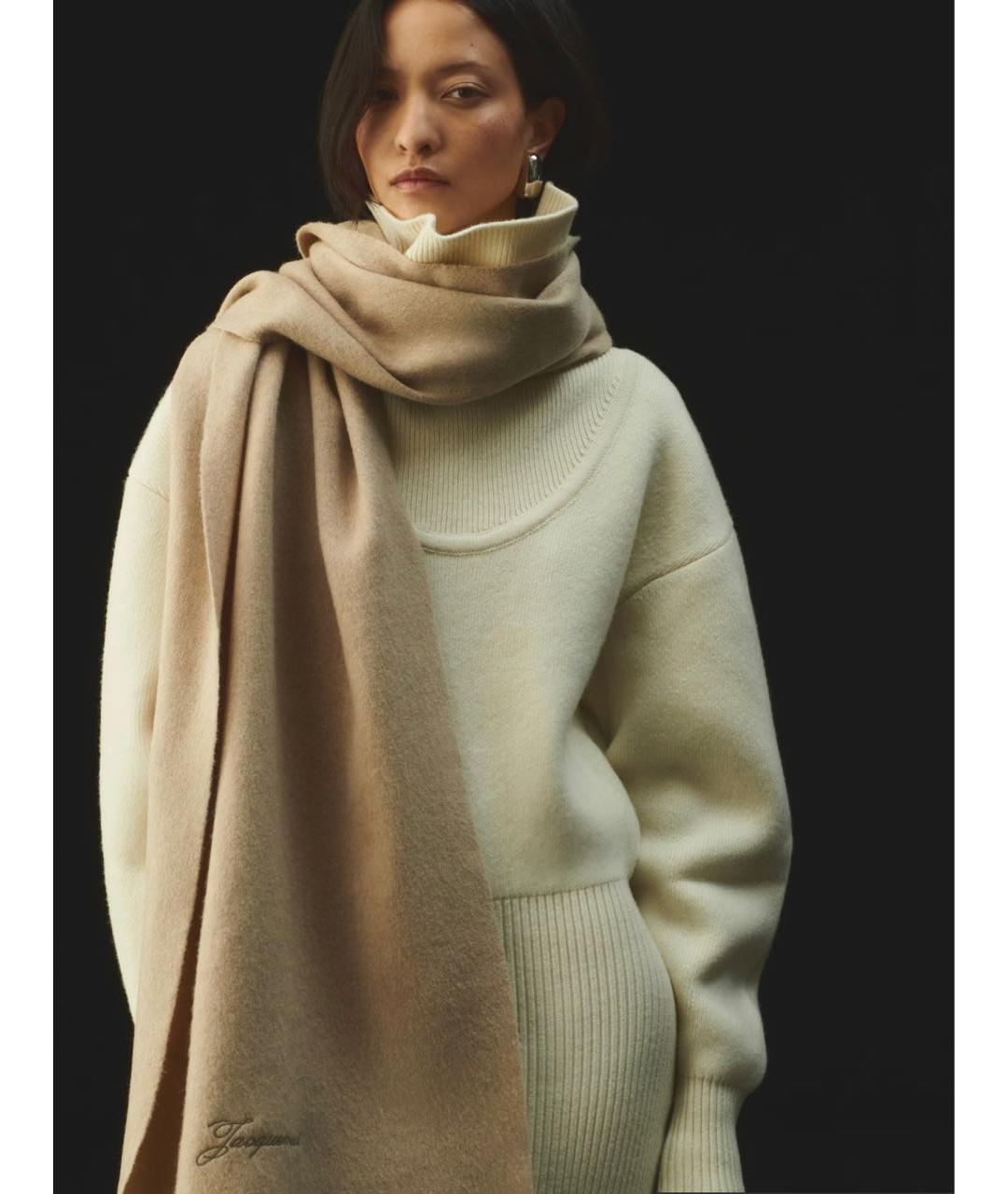 JACQUEMUS Бежевый шерстяной шарф, фото 4