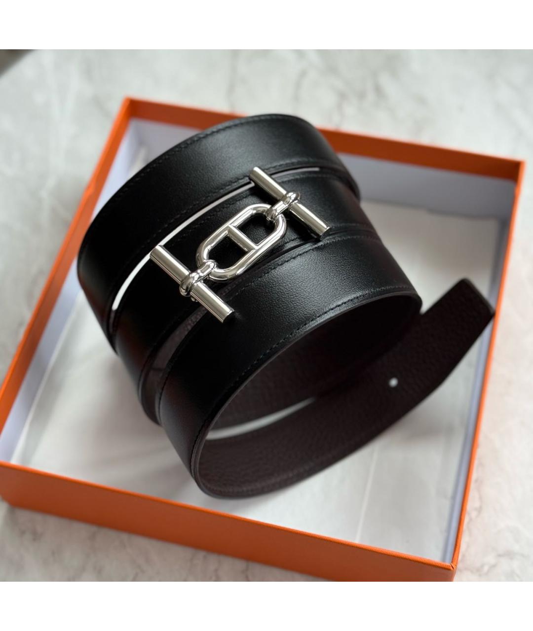 HERMES Черный кожаный ремень, фото 3