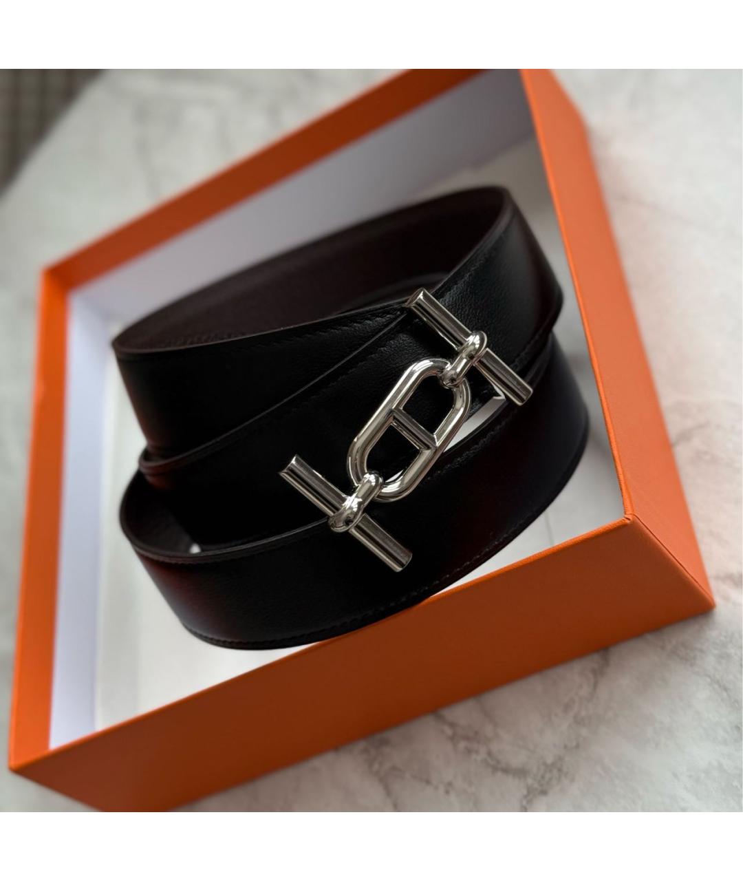 HERMES Черный кожаный ремень, фото 2